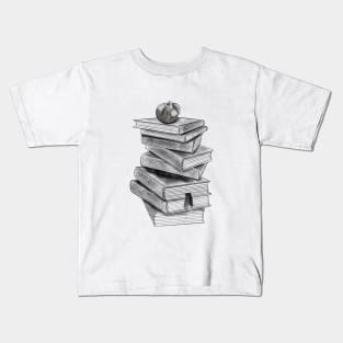 Black and White Stack of Books Kids T-Shirt